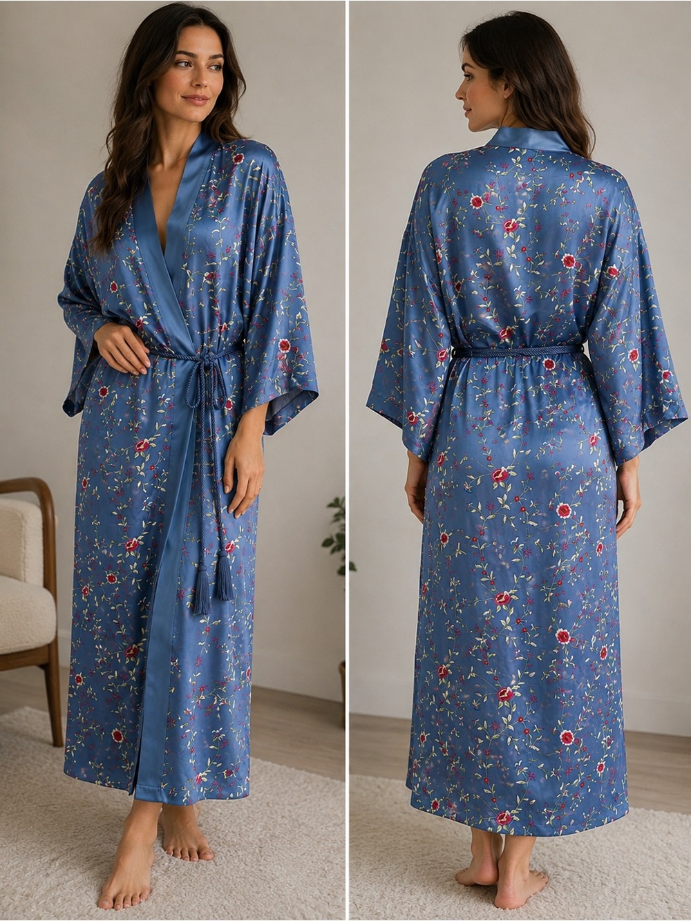Vintage Victoria’s Secret Y2K Silk Floral Embroidered Kimono Robe ✨